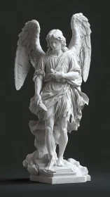 Graceful marble angel stands in quiet, reverent stillness