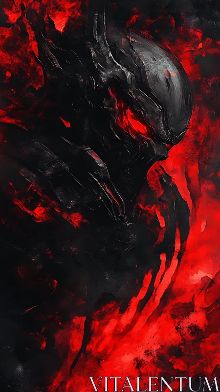 Infernal warlord blooms from molten red shadows