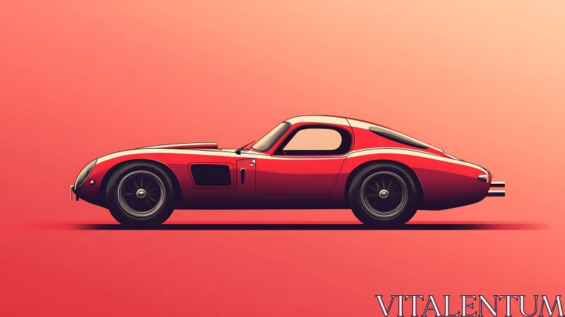 Crimson retro sports coupe gliding across a sunset dream.