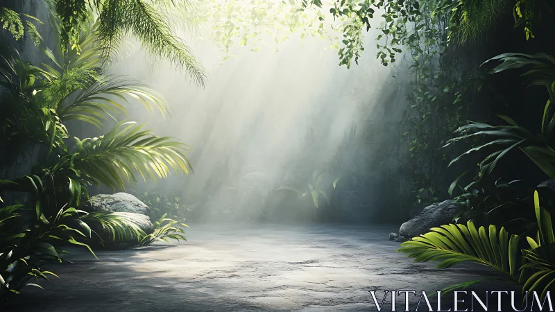 Mystical jungle sanctuary bathed in ethereal light