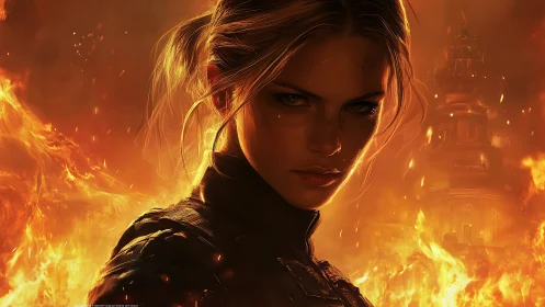 Woman Engulfed in Flames. Intense Digital Fantasy.