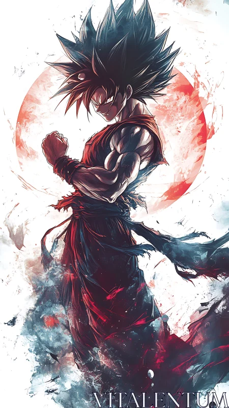 Energetic anime warrior in dynamic red monochrome blast.