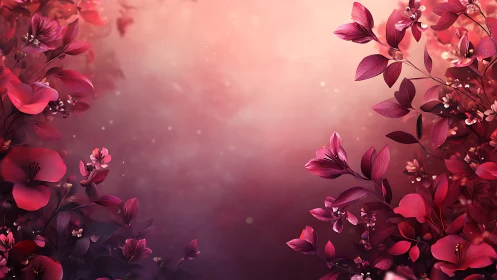 Crimson Floral Gradient with Luminous Particle Bokeh Depth