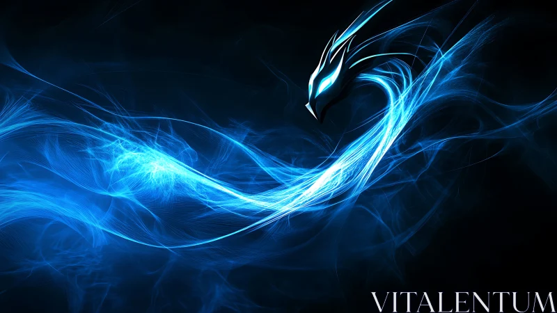 Abstract blue energy dragon form on dark background.