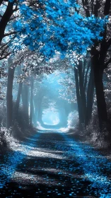 Luminescent Forest Tunnel: Where Bioluminescence Meets Silhouette.