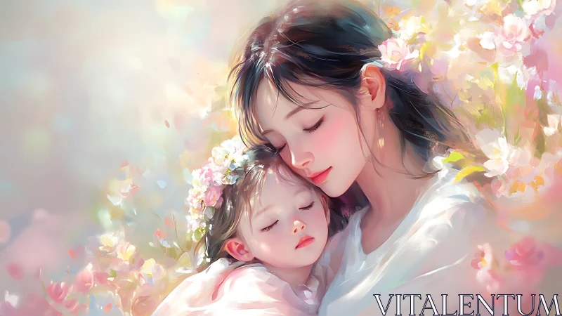Mother and Child Among Blossoms.
