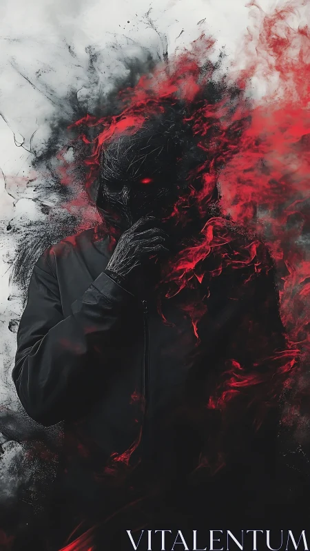 Shrouded dark figure with red smoky energy and glow.