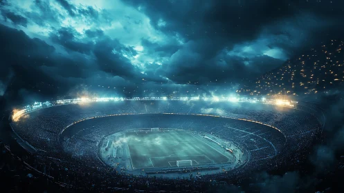Storm-lit stadium night where every seat hums with magic.