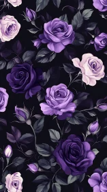 Beautiful Purple Roses Dance Across a Deep Black Canvas