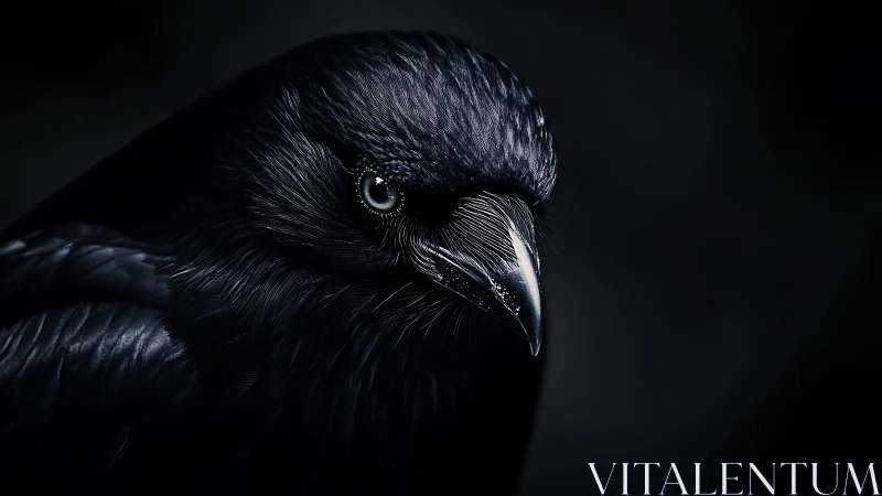 Raven close-up portrait with dramatic low-key lighting.