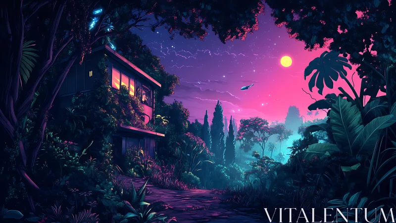 Cyberpunk Jungle Sanctuary: Neon Twilight Architecture.