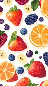 Color-saturated fruit pattern renders stylized summer produce