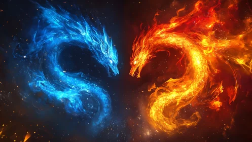 Dual elemental dragons curve in balanced fiery confrontation