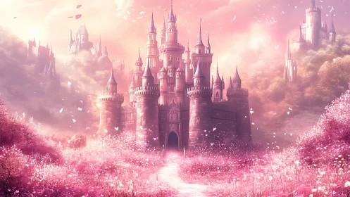 Chromatic rose citadel in luminous atmospheric bloomscape.