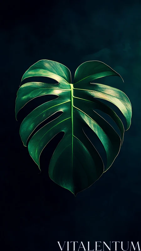 Midnight monstera leaf glows like a sculpted emerald heart