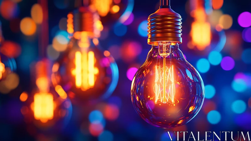 Glowing vintage bulbs against a dreamy bokeh nightscape.