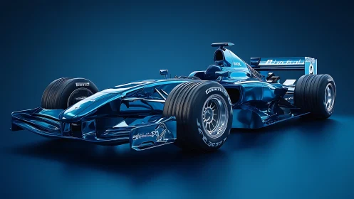 Blue Formula-style racing car rendered in glossy 3D