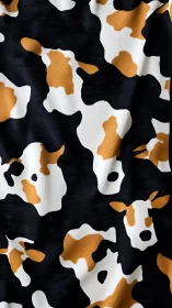 Cow head camouflage pattern on folded dark fabric.