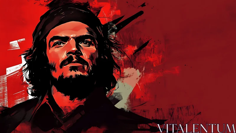 High-contrast vector portrait with angular red brush abstractions