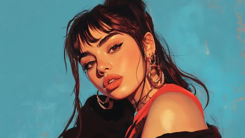 Bold digital portrait of stylish woman in warm sunlight.