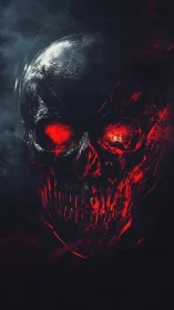 Infernal skull ignites darkness with molten red fire