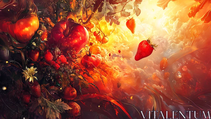 Hyperreal luminous fruit vortex in radiant orange cloudspace.