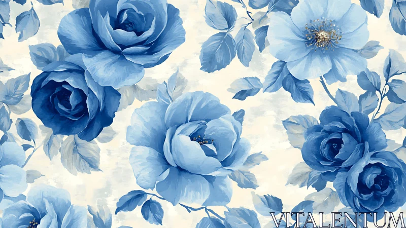 Blue roses and ranunculus flowers rendered on cream background