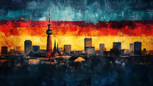 Bold Berlin skyline glows against vivid flag toned sky