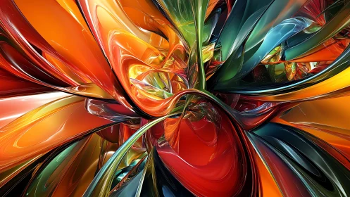 Chromatic ribbons twist into a luminous abstract vortex.