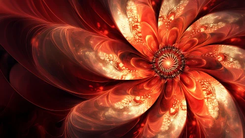 Fiery fractal flower spiral with glowing layered petals.