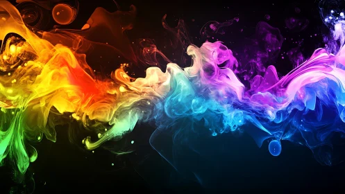 Vivid multicolor ink clouds swirl across deep black space.