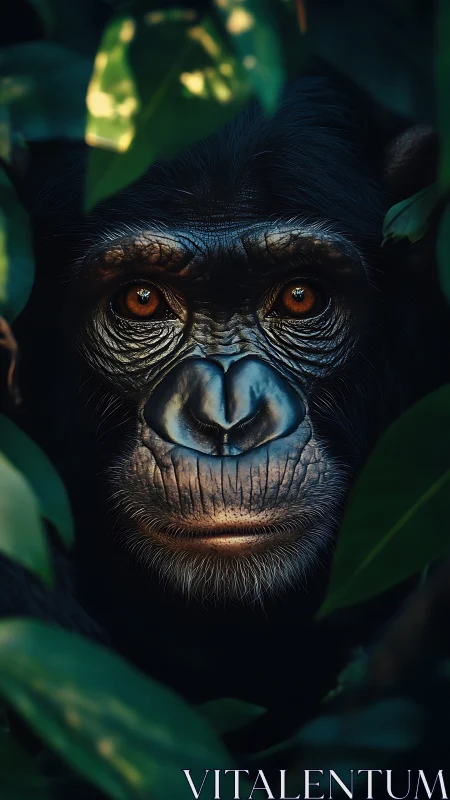 Gentle jungle gaze from a thoughtful chimpanzee friend.