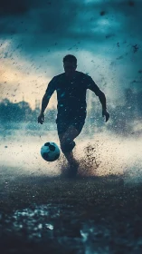 Storm-soaked soccer moment where passion outruns rain.