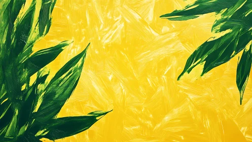 Green leaves swoop into a sunlit yellow painterly clearing