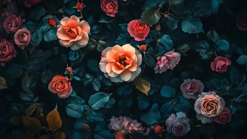 Dark Botanical Garden: Moody Rose Arrangement with Teal Foliage