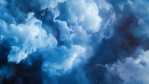Ethereal blue nebula clouds swirling through deep space.