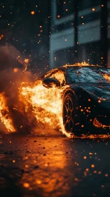 Inferno on Wheels: Dark Machine Consumed by Molten Fury.