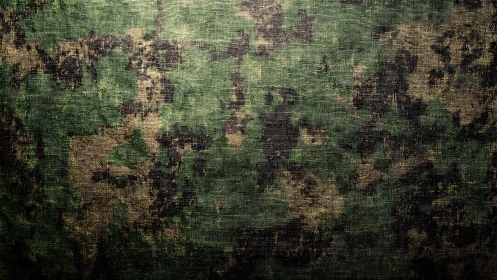 Green and brown camouflage textile with coarse woven texture.