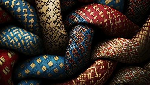 Intricately woven patterned ropes glow with rich textile drama