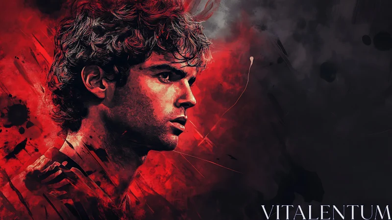 Storm-lit portrait of a determined hero in crimson haze.