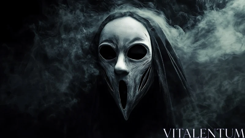 Eerie skeletal mask emerges from swirling midnight smoke