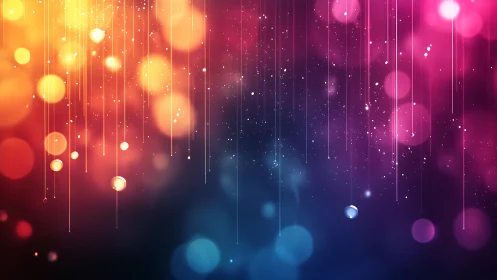 Digital bokeh cascade with vertical light trails composition.