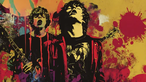 Electric guitarist lost in color and loud, carefree sound.