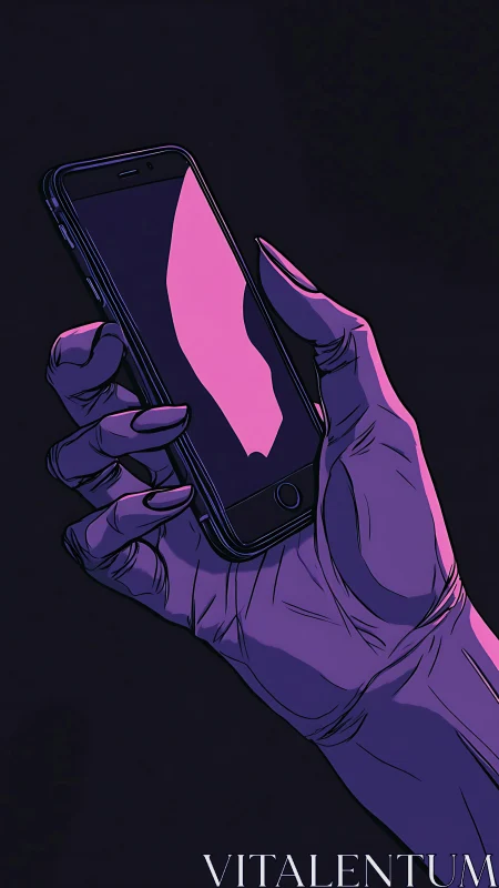 Midnight phone glow cradled in neon violet hands.