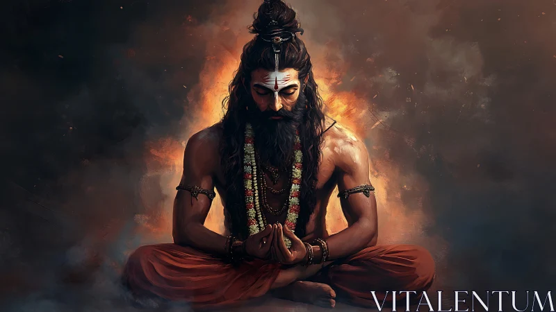 Firelit sage distills thunderous calm in molten stillness