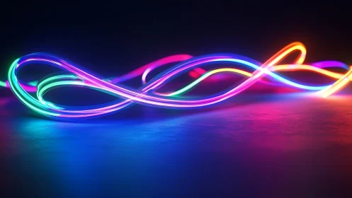 Glowing neon infinity ribbons drifting over soft shadows.