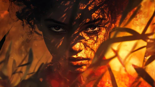 Luminous portrait under fractal foliage shadow mapping.