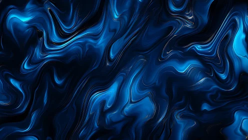 Blue liquid-like abstract waves form flowing marble pattern