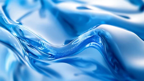 Abstract blue liquid waves with glossy texture, modern style.