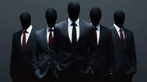 Faceless boardroom phantoms in razor-sharp corporate armor.